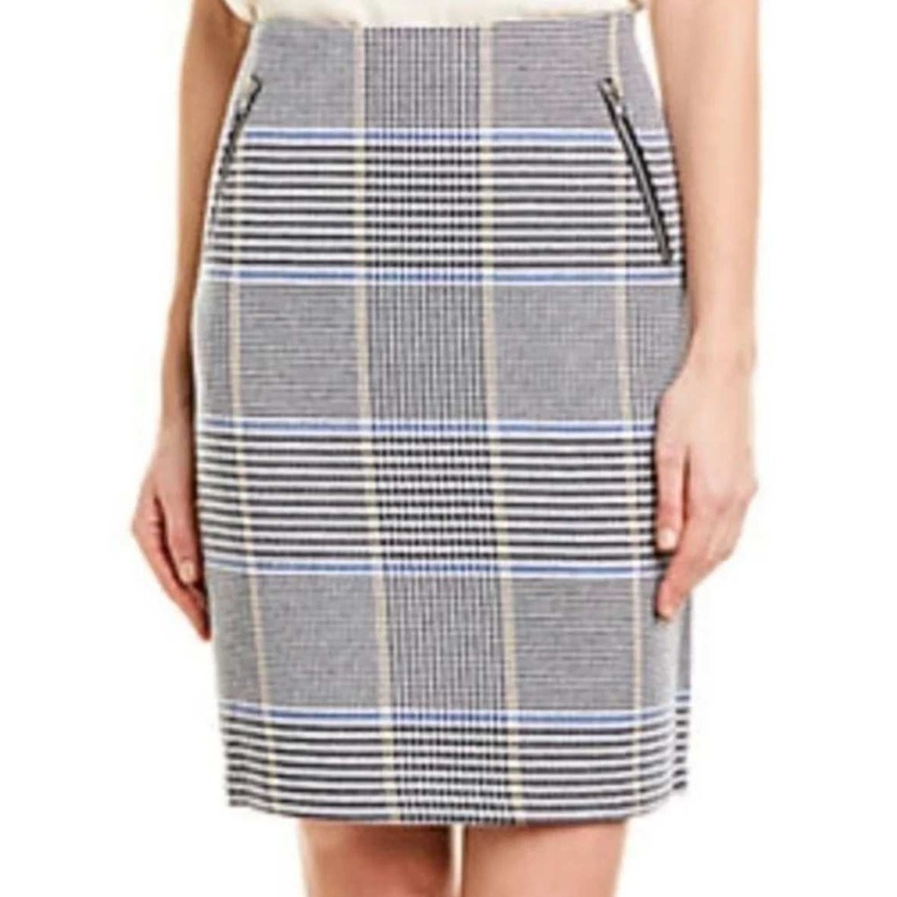 J.McLaughlin Houndstooth Pencil Skirt Women's 8 Zipper Detail French Tweed Lined - Picture 1 of 10